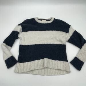 MELLODAY Sweater Blue White Striped Lux Soft Teddy Pullover Womens Size L